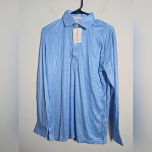 Collare & Co. Shirt Long Sleeve Semi-Spread Collar Polo blue micro gingham Sz S